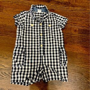 Gap Navy Blue and White Gingham Shortall with buttons. EUC.